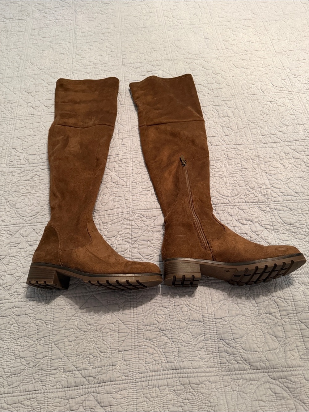 Women’s Over-the-Knee Suede Zip Riding Boots in Chestnut Brown